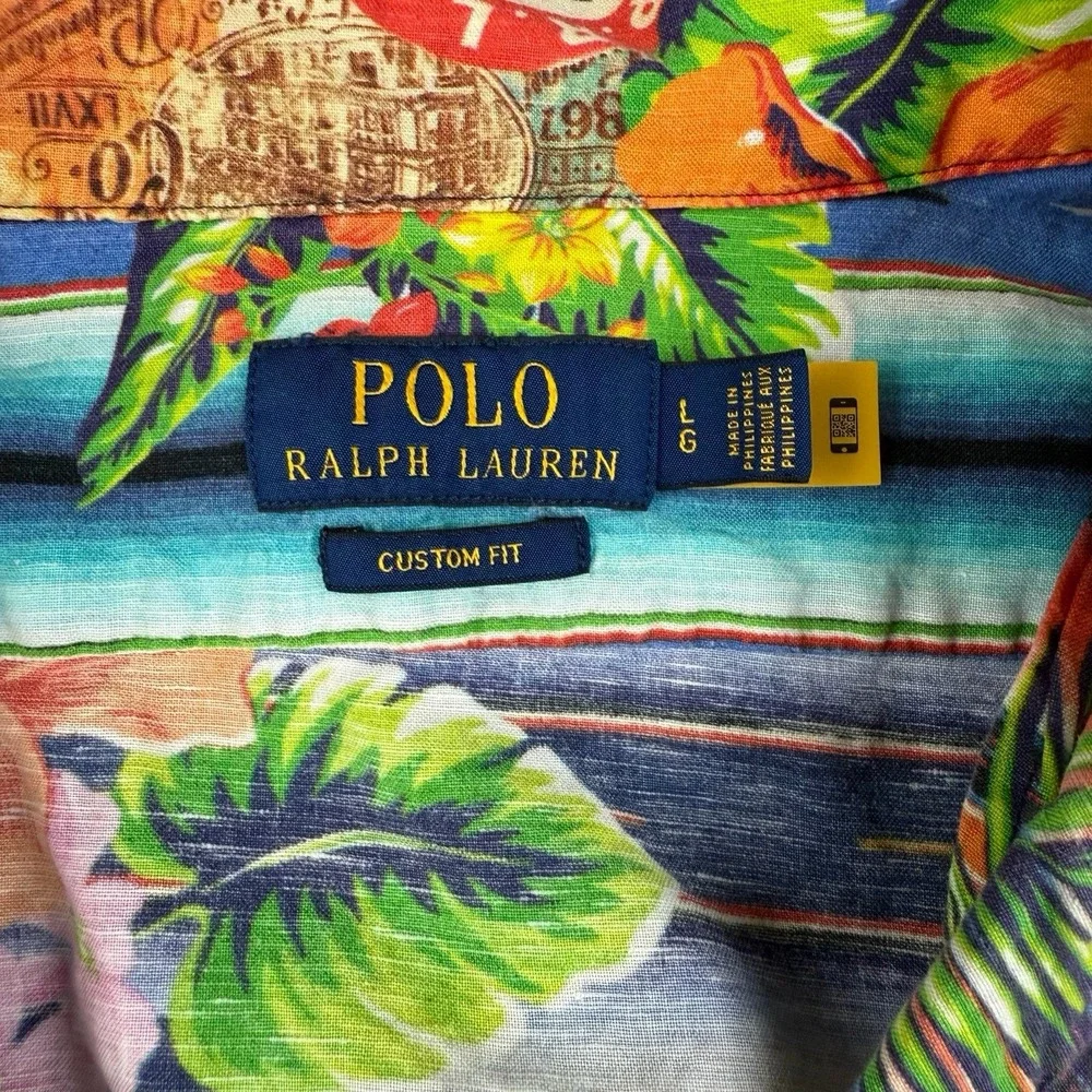 Polo Ralph Lauren Shirt Men L Hawaiian Floral‎ Stripe Grand Tour Custom Fit